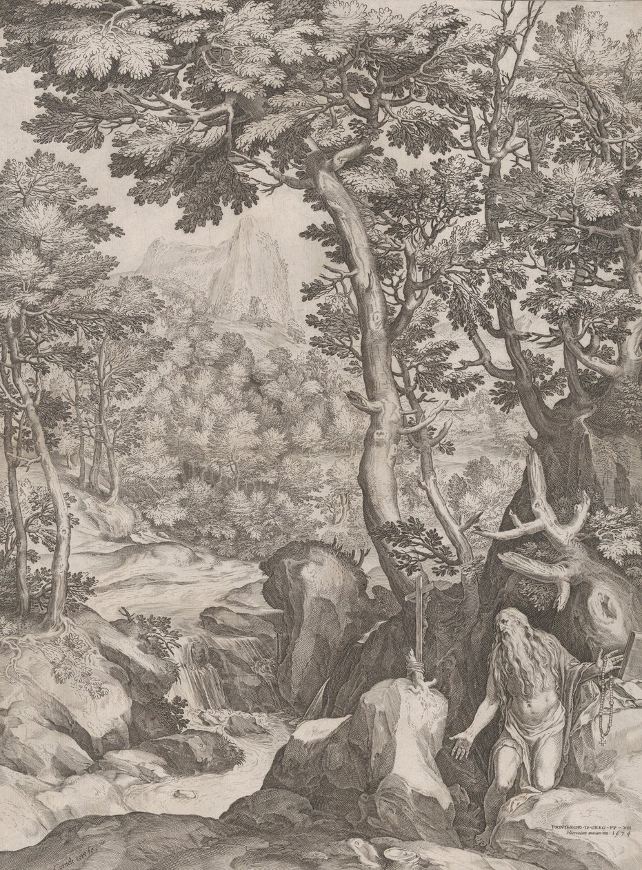 Pyhä Onufrius erämaassa, 1574. tekijältä Cornelis Cort