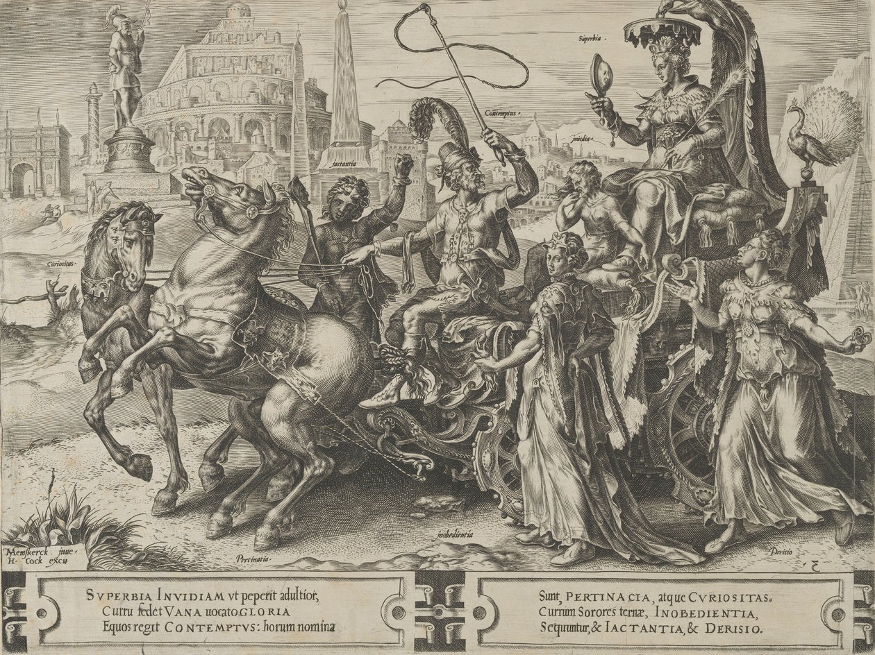 Ylpeyden voitto, teoksesta The Cycle of the Vicissitudes of Human Affairs, levy 3, 1564. tekijältä Cornelis Cort