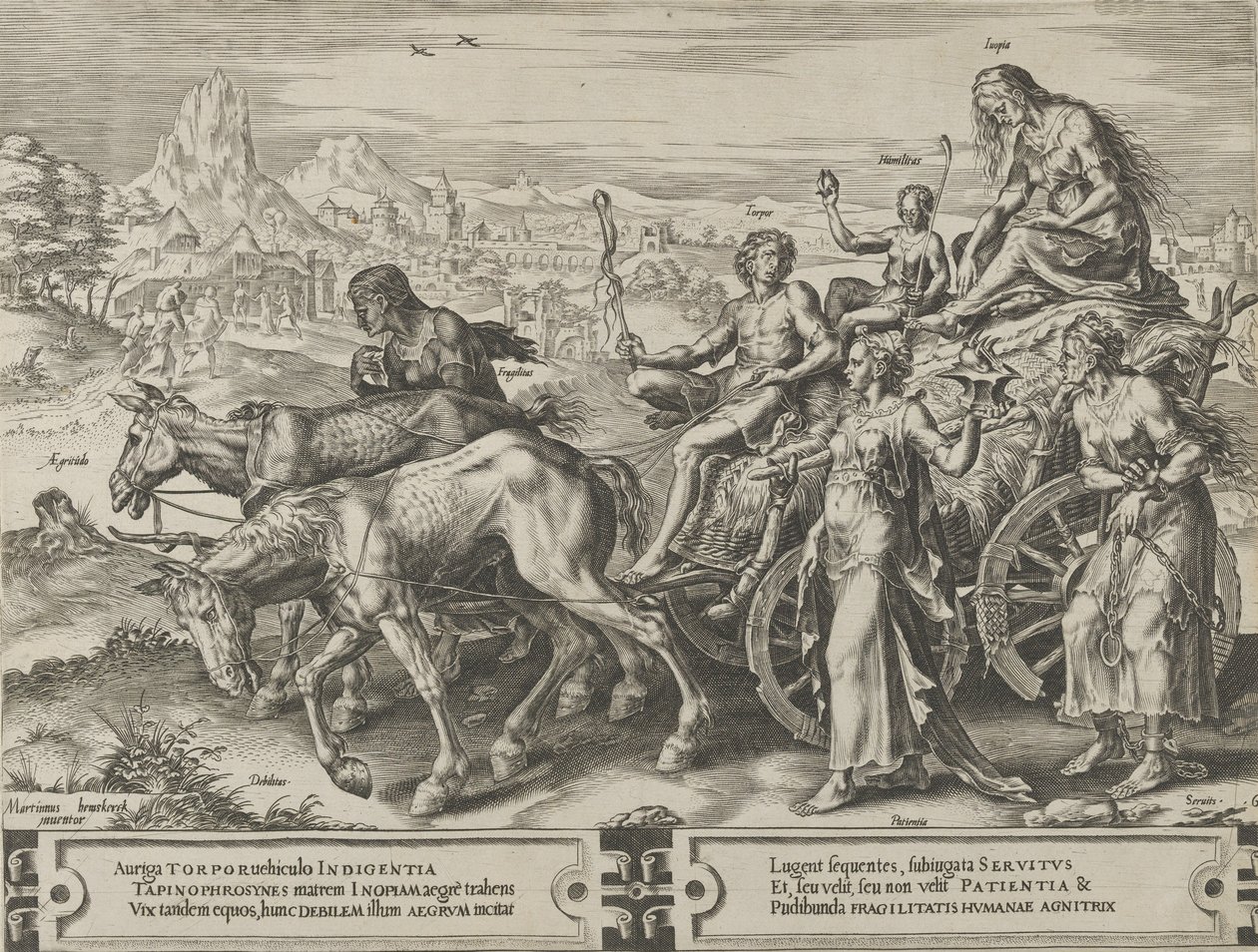 The Triumph of Want, teoksesta The Cycle of the Vicissitudes of Human Affairs, levy 6, 1564. tekijältä Cornelis Cort