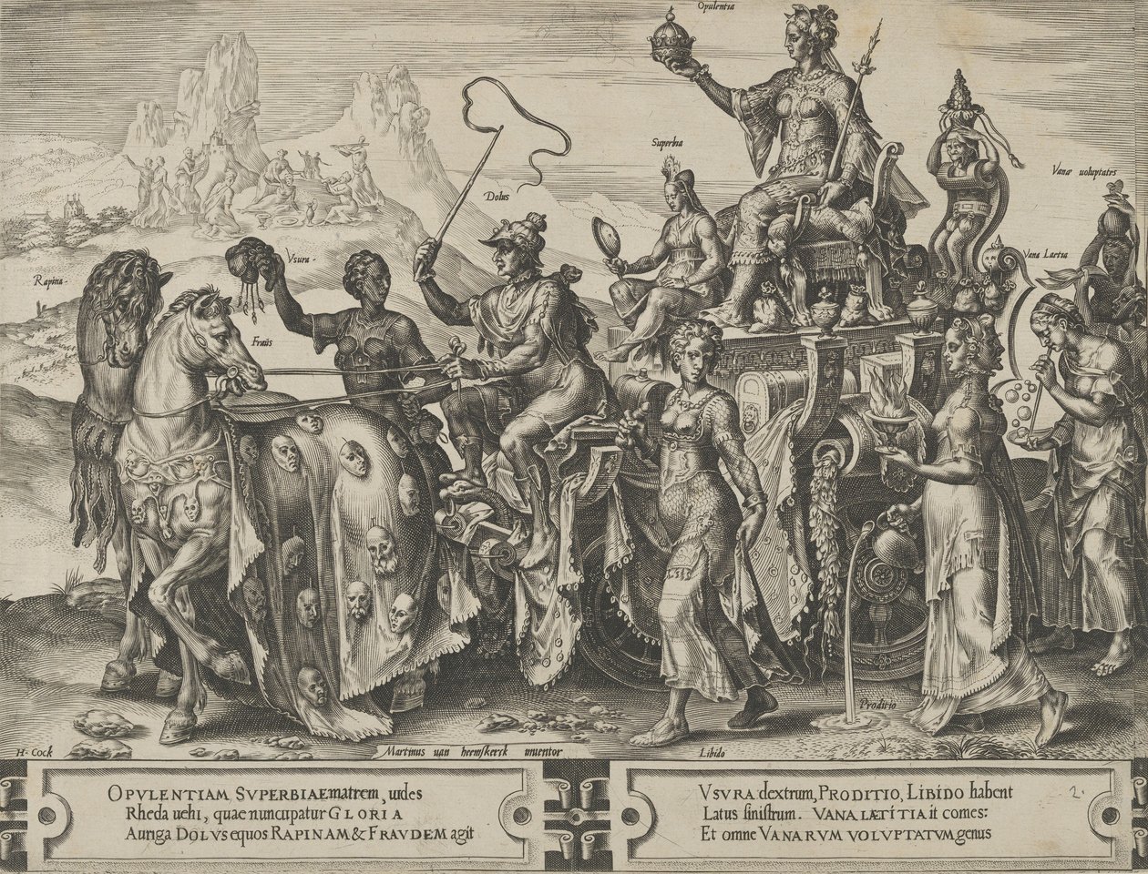 Rikkauksien voitto, teoksesta The Cycle of the Vicissitudes of Human Affairs, levy 2, 1564. tekijältä Cornelis Cort