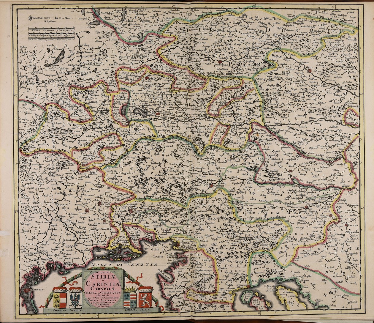 Ducatus Stiriae et Carintiae Carniolae Cilleiae que comitatus nova tabula que et pars est meridionalior circuli Austriaci tekijältä Cornelis Danckerts