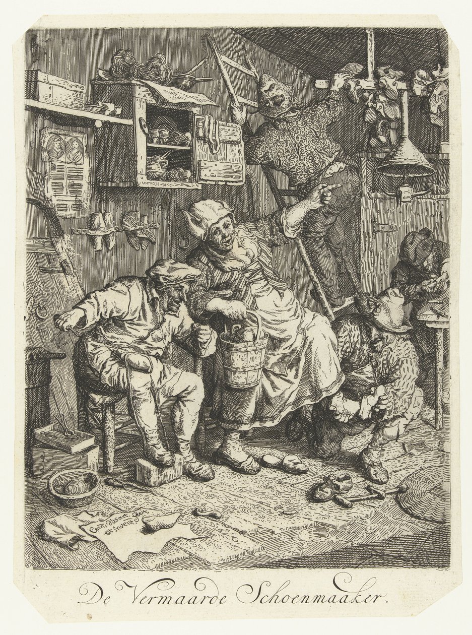 Tunnettu suutari The Famous Shoemaker (otsikko esineessä) tekijältä Cornelis Dusart