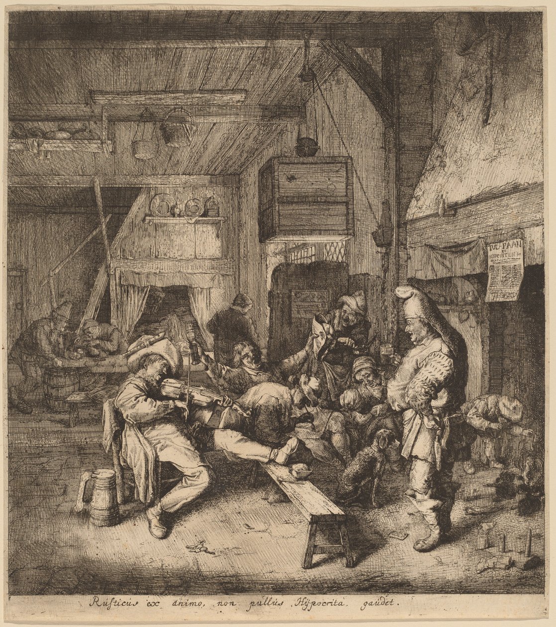 Viulunsoittaja istuu tavernassa tekijältä Cornelis Dusart