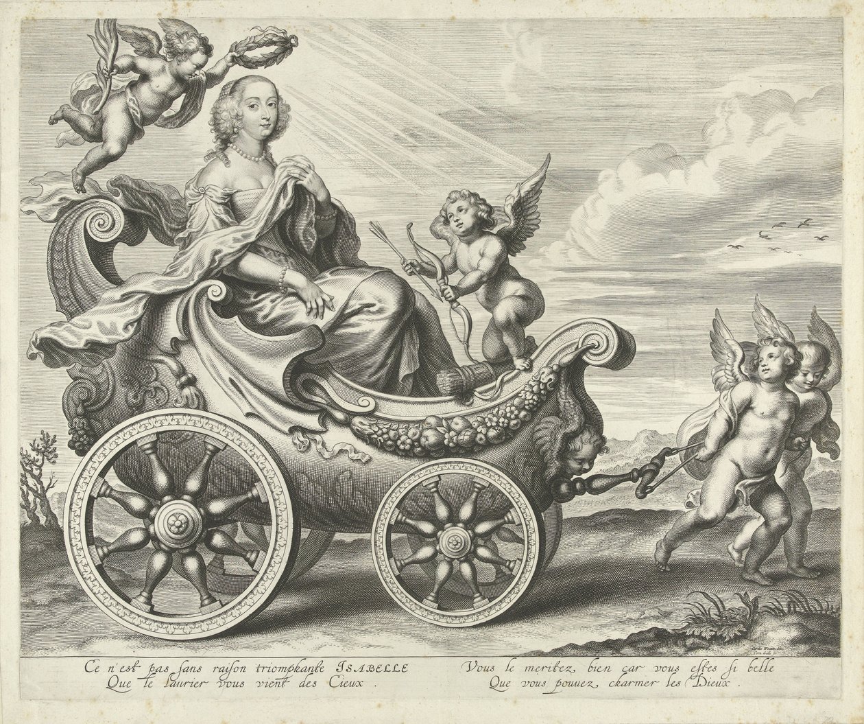 Clara Isabella de Ligne-Arenberg (?) voittovaunussa tekijältä Cornelis Galle (I)