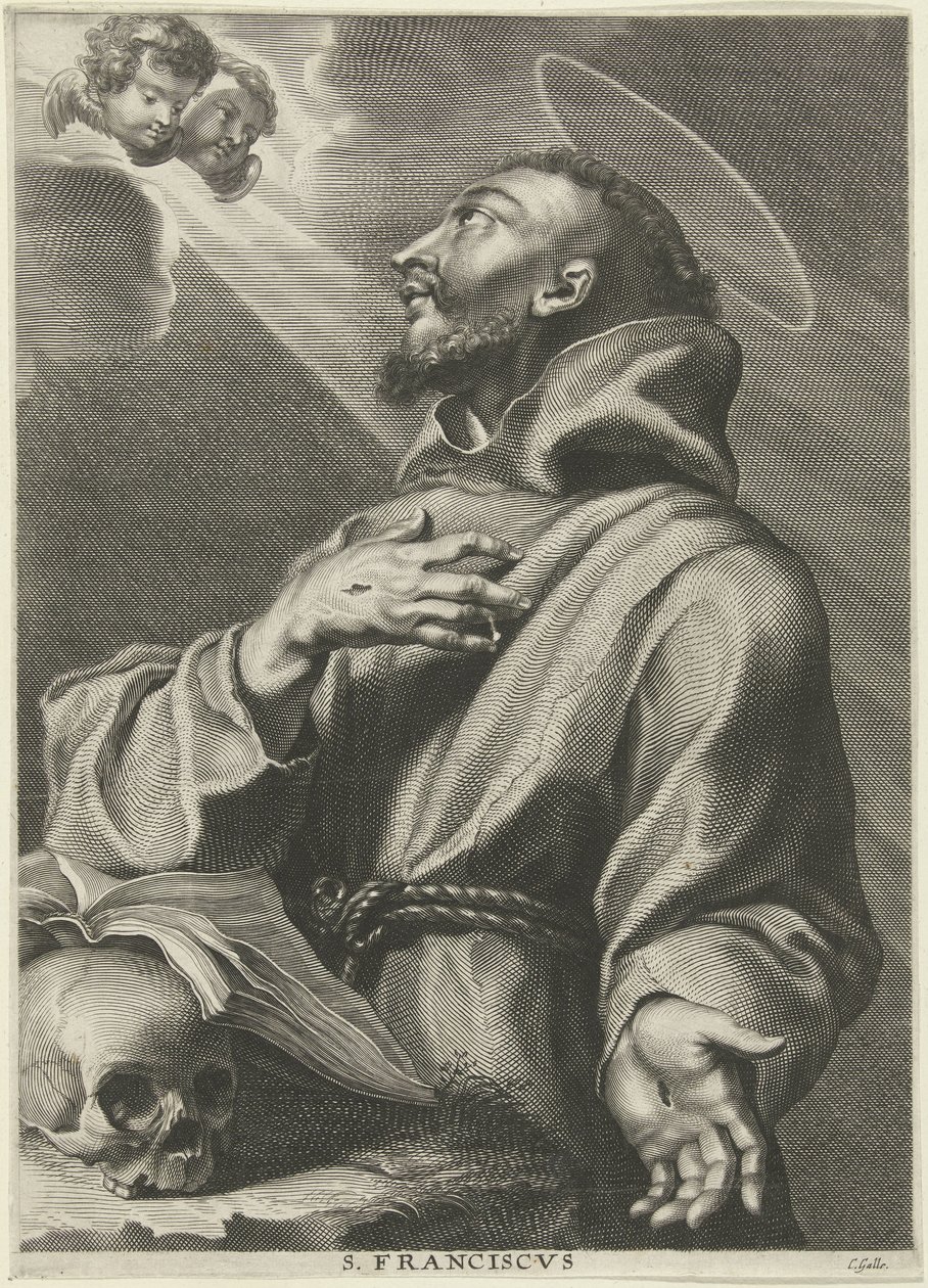 H. Franciscus van Assisi Pyhä Franciscus (otsikko esineessä) tekijältä Cornelis Galle (I)