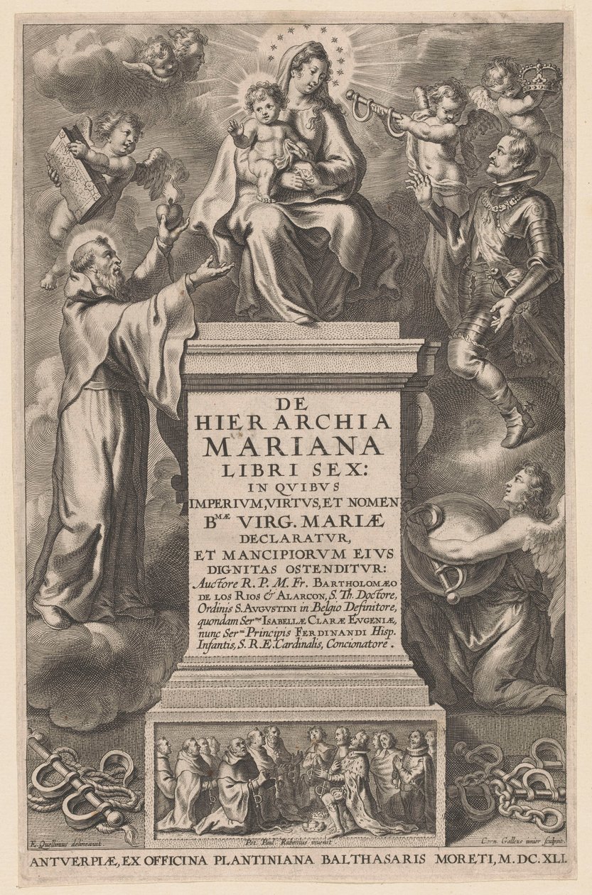 Valtaistuimelle Maria lapsen kanssa Nimisivu: B. de los Rios, De hierarchia Mariana libri sex, Antwerpen: 1641 tekijältä Cornelis Galle (II)