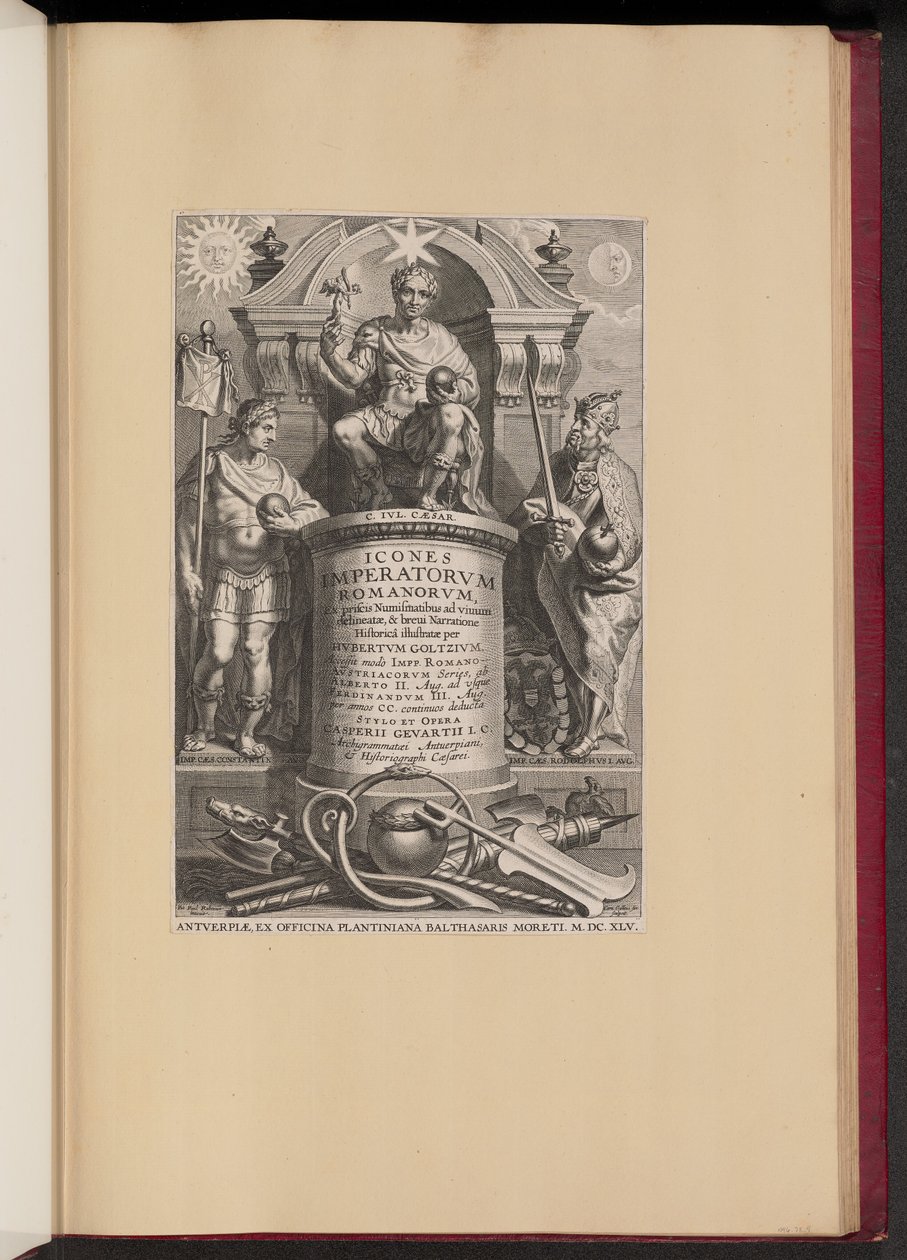 Hubert Goltziuksen Icones Imperatorvm Romanorvm (Opera Omnia, V) nimikkosivu tekijältä Cornelis Galle I after Erasmus Quellinus II after Sir Peter Paul Rubens