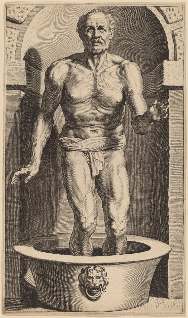 Seneca seisoo kylvyssä tekijältä Cornelis Galle I after Sir Peter Paul Rubens