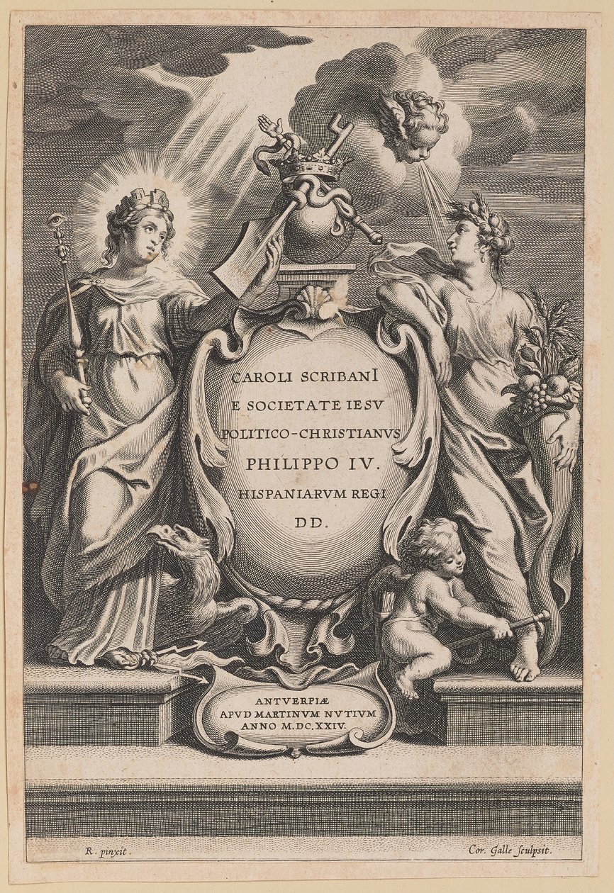 Pàgina de títol per a Carolus Scribani, Politico-Christianusfinnish tekijältä Cornelis Galle I after Sir Peter Paul Rubens