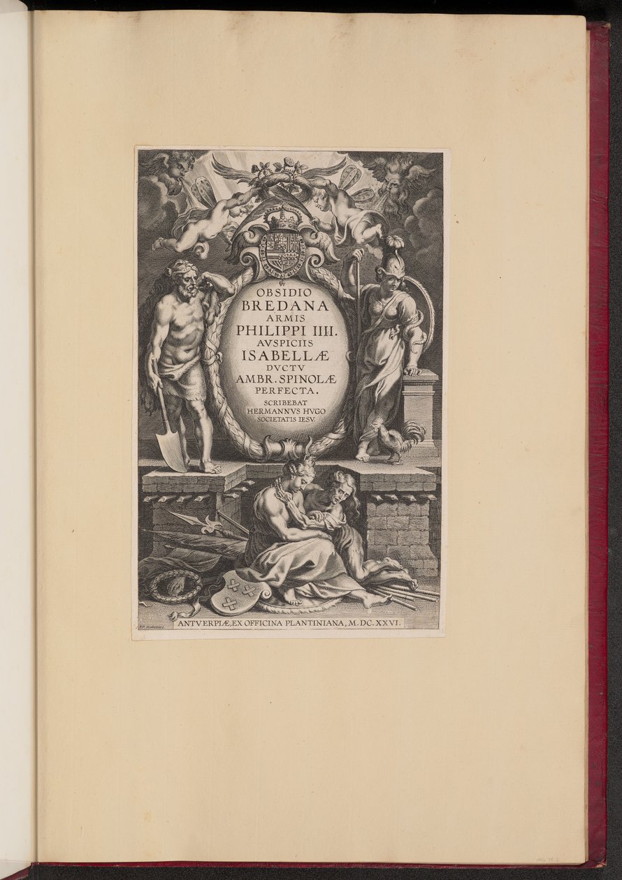 Nimisivu Herman Hugon "Bredanan piiritys" tekijältä Cornelis Galle I after Sir Peter Paul Rubens