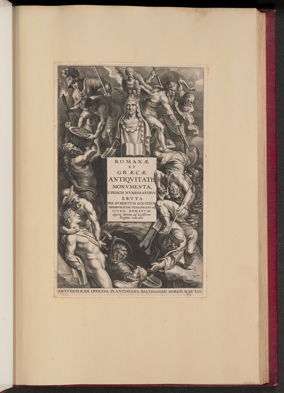 Hubert Goltziuksen nimisivu, Rooman ja Kreikan antiikin muistomerkit (Opera Omnia, I) tekijältä Cornelis Galle I after Sir Peter Paul Rubens