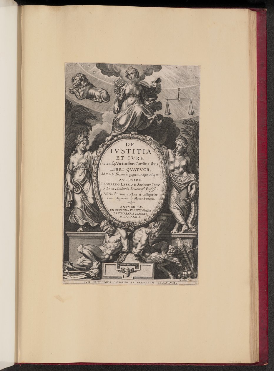 Nimisivu Leonard Lessius, De Ivstitia et Ivre tekijältä Cornelis Galle I after Sir Peter Paul Rubens