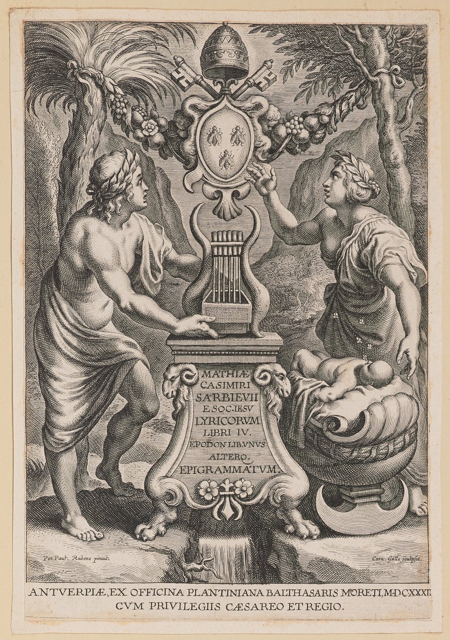 Otsikkosivu M.C. Sarbievsky, Lyricum Book IV tekijältä Cornelis Galle I after Sir Peter Paul Rubens