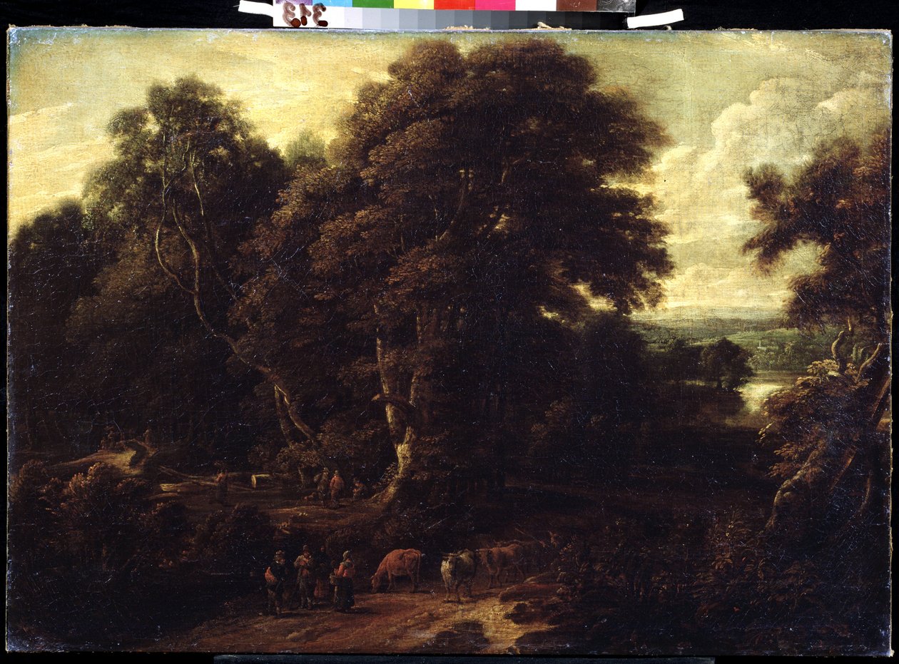 ""Flanderin maisema lehmälaumalla"" Constantinus Cornelis Huysmansin (1648-1727) maalaus Pushkin-museo, Moskova tekijältä Cornelis Huysmans