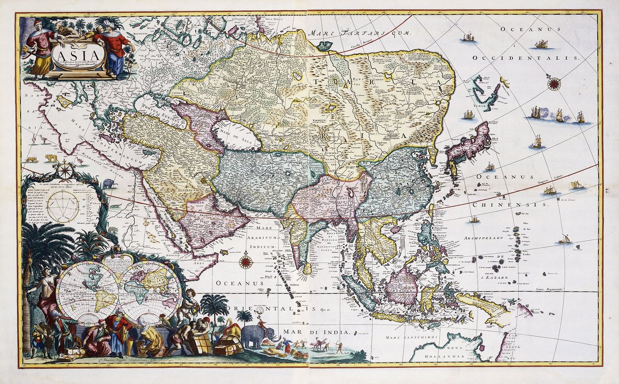 Aasian kartta, n. 1696 (käsinvärinen kaiverrus) tekijältä Cornelis III Danckerts