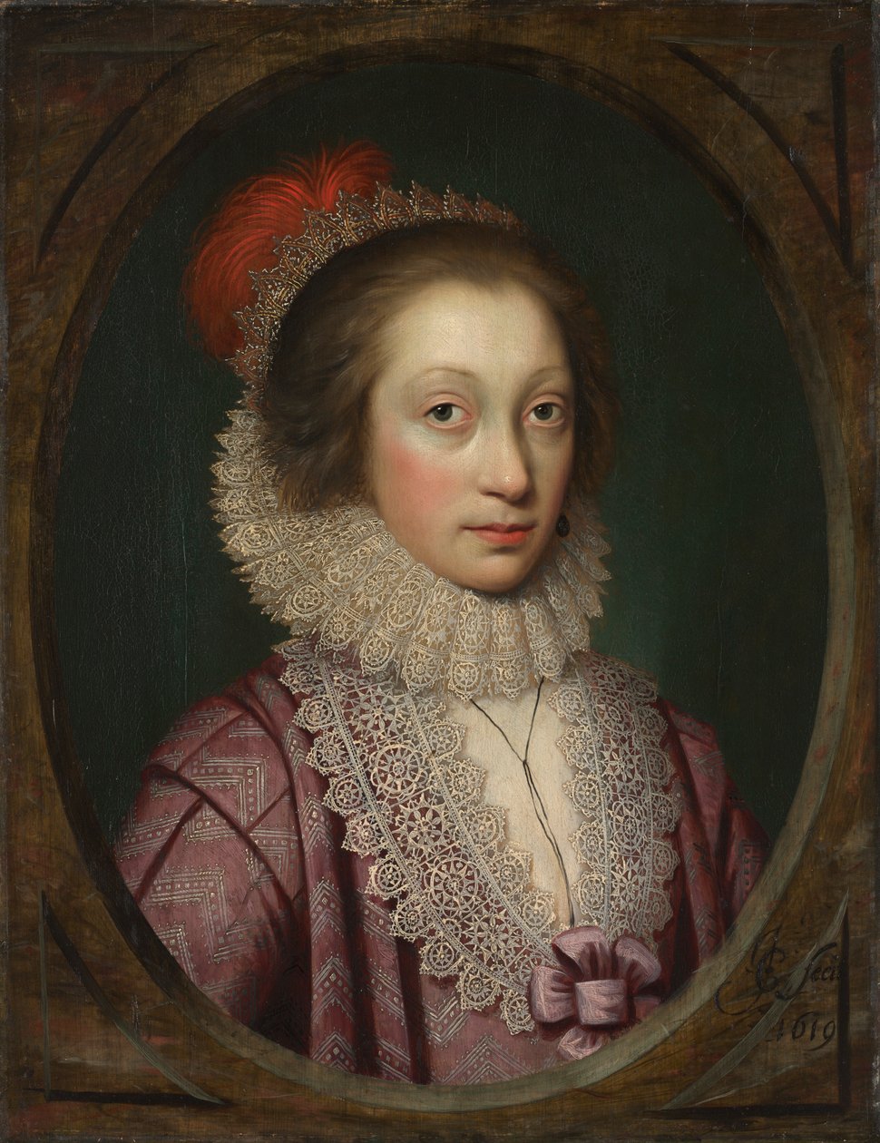 Naisen muotokuva, mahdollisesti Elizabeth Boothby, 1619. tekijältä Cornelis Jonson