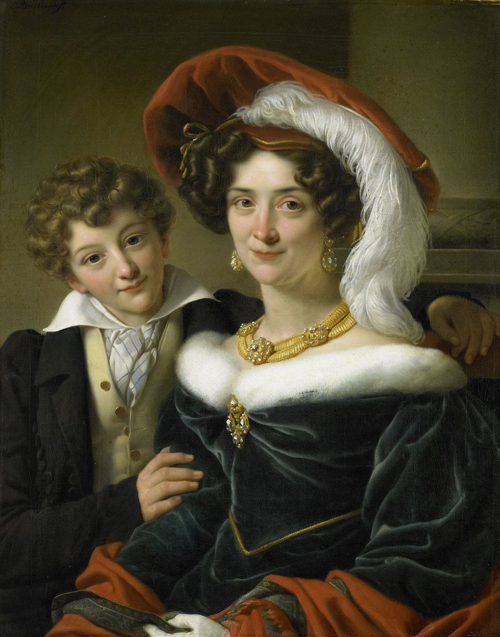Rudolphina Wilhelmina Elizabeth de Sturler (1798-1873), kreivi Johannes van den Boschin toinen vaimo ja heidän poikansa Richard Leeuwenhart, 1829 tekijältä Cornelis Kruseman