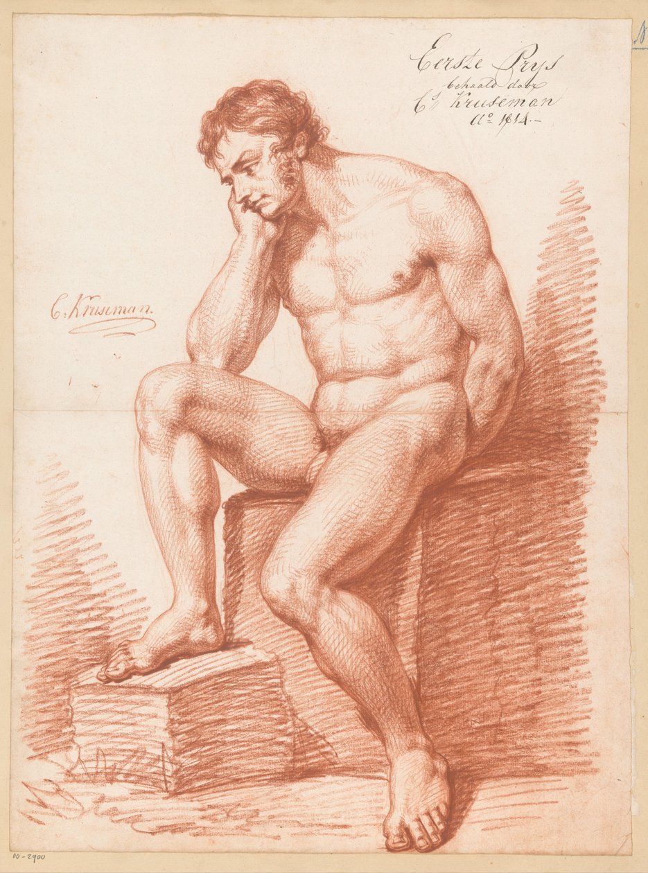 Istuva alaston mies edestä katsottuna (1. palkinto 1814) tekijältä Cornelis Kruseman