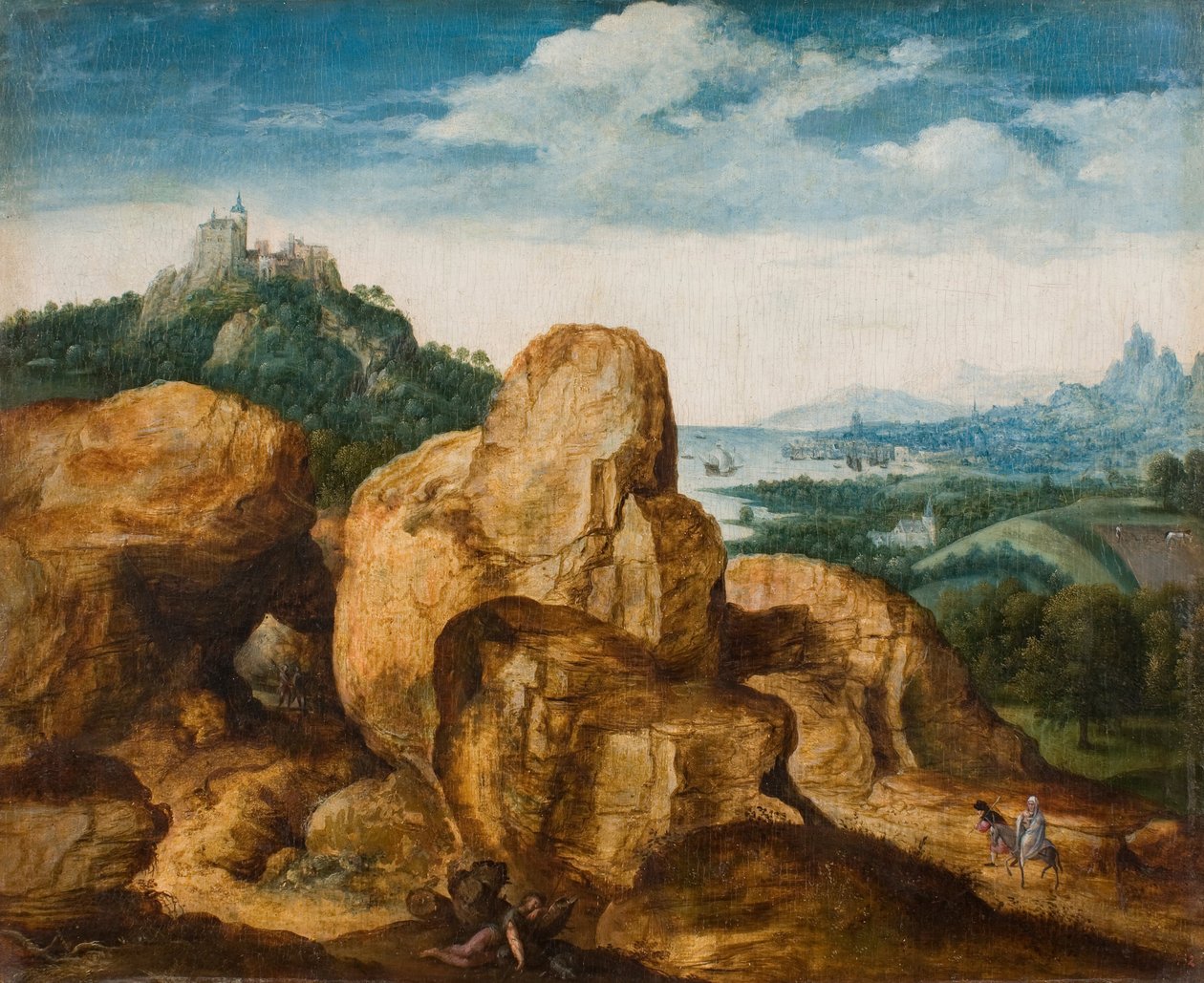 Maisema lento Egyptiin, noin 1545 tekijältä Cornelis Massys