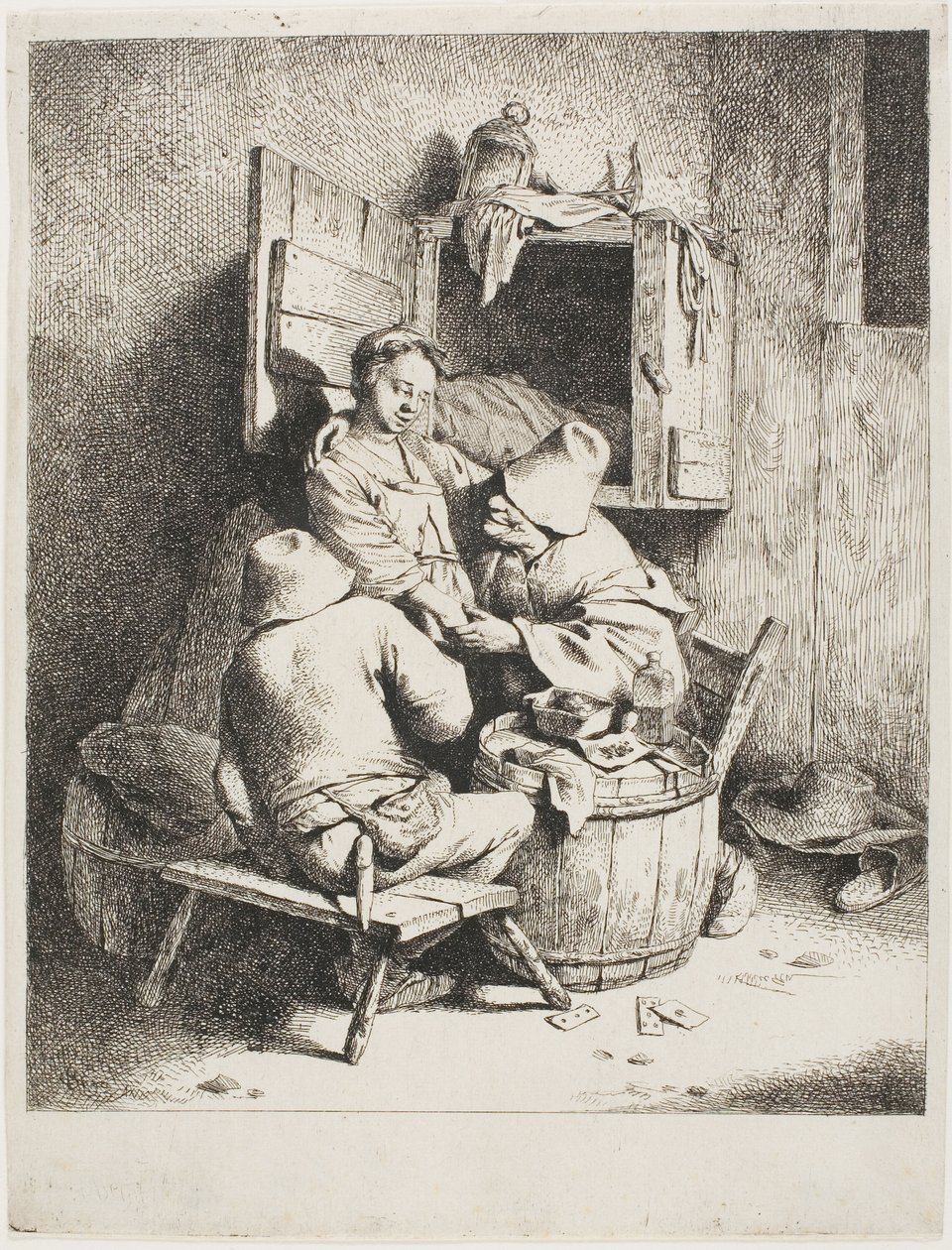 Mies hyväilee nuorta emäntää tekijältä Cornelis Pietersz. Bega