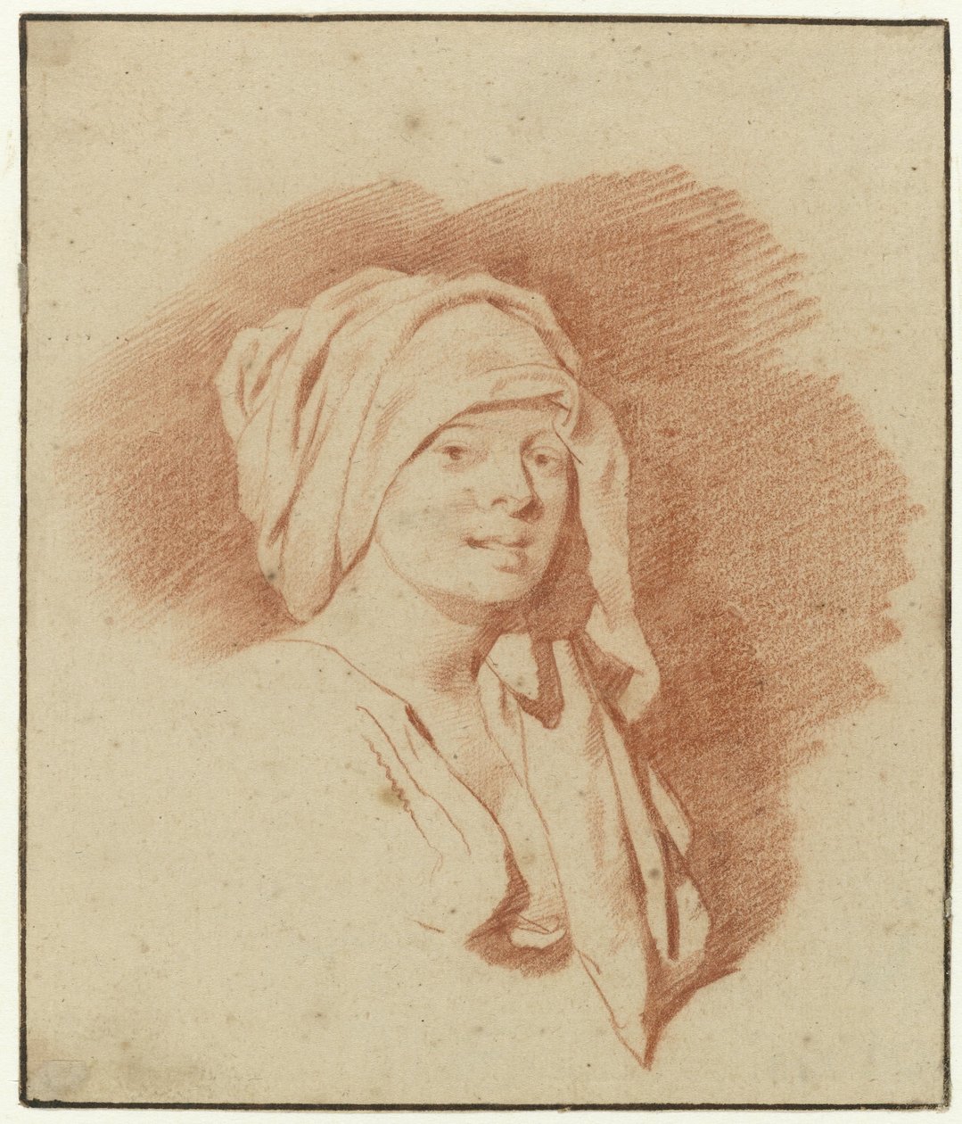 Tutkimus naisesta, rinnan pituus, päähine, kasvot oikealle tekijältä Cornelis Pietersz. Bega