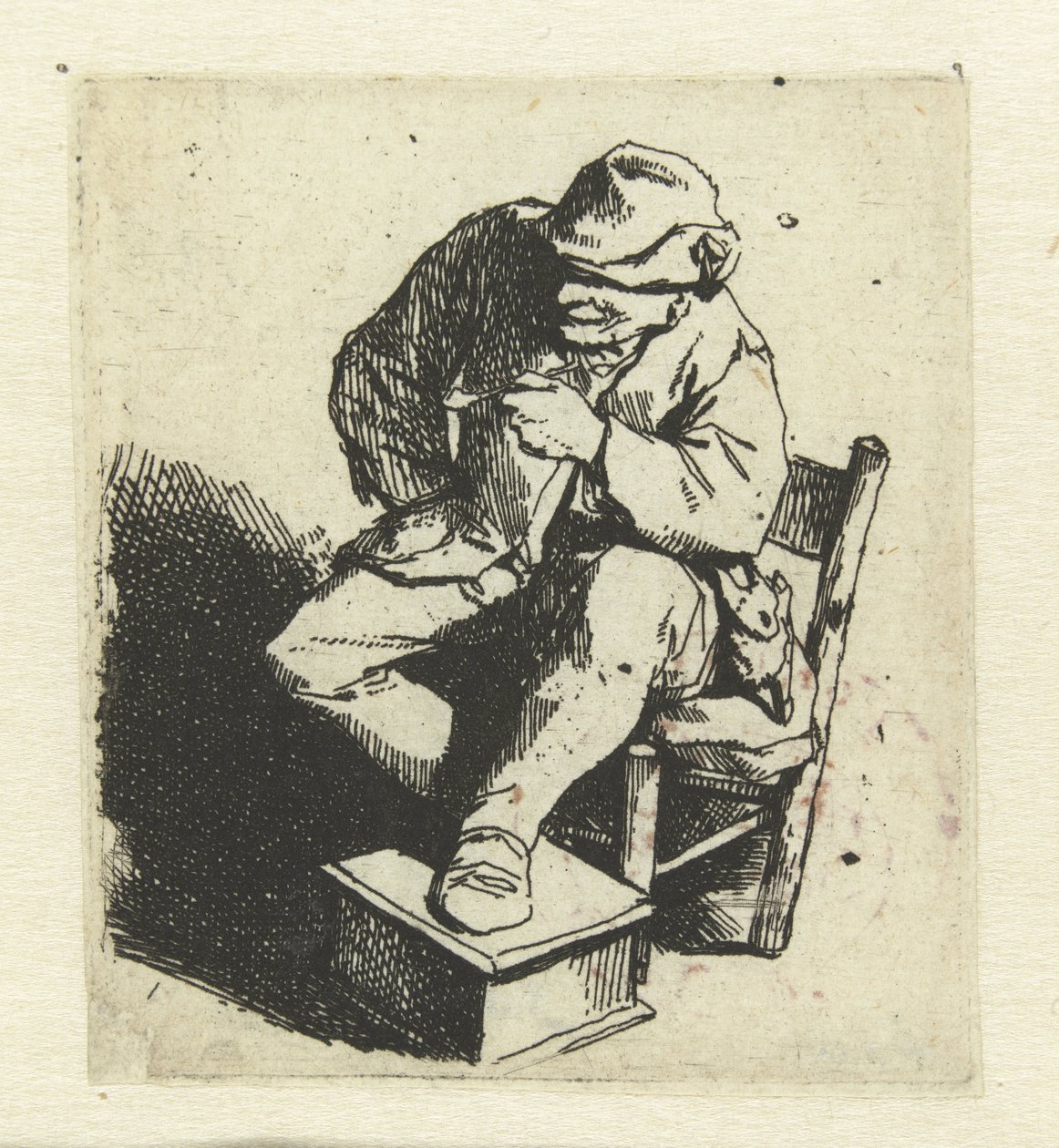 Istuva maanviljelijä putki vasemmassa kädessä tekijältä Cornelis Pietersz. Bega