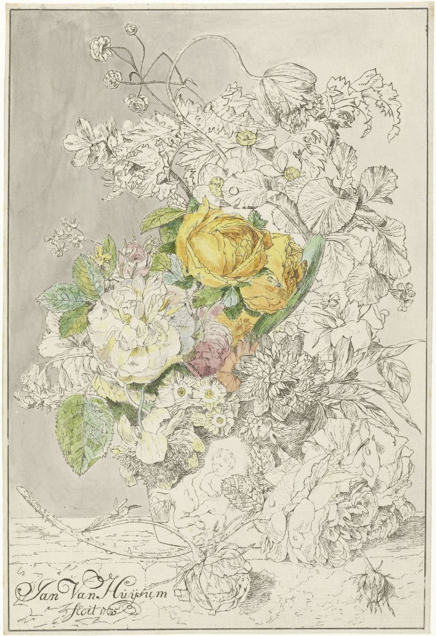 kukka-asetelma tekijältä Cornelis Ploos van Amstel (signed by artist)