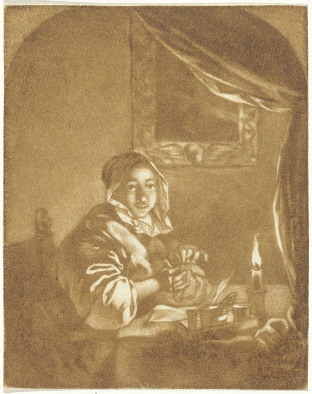Nainen kynttilänvalossa tekijältä Cornelis Ploos van Amstel (signed by artist)