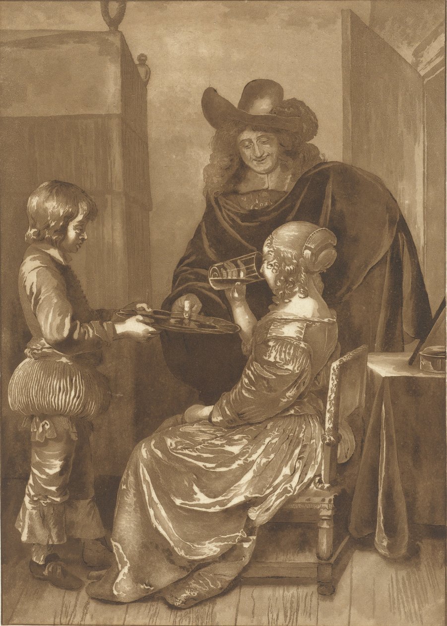 Herra ja nainen sivun kanssa tekijältä Cornelis Ploos van Amstel (signed by artist)