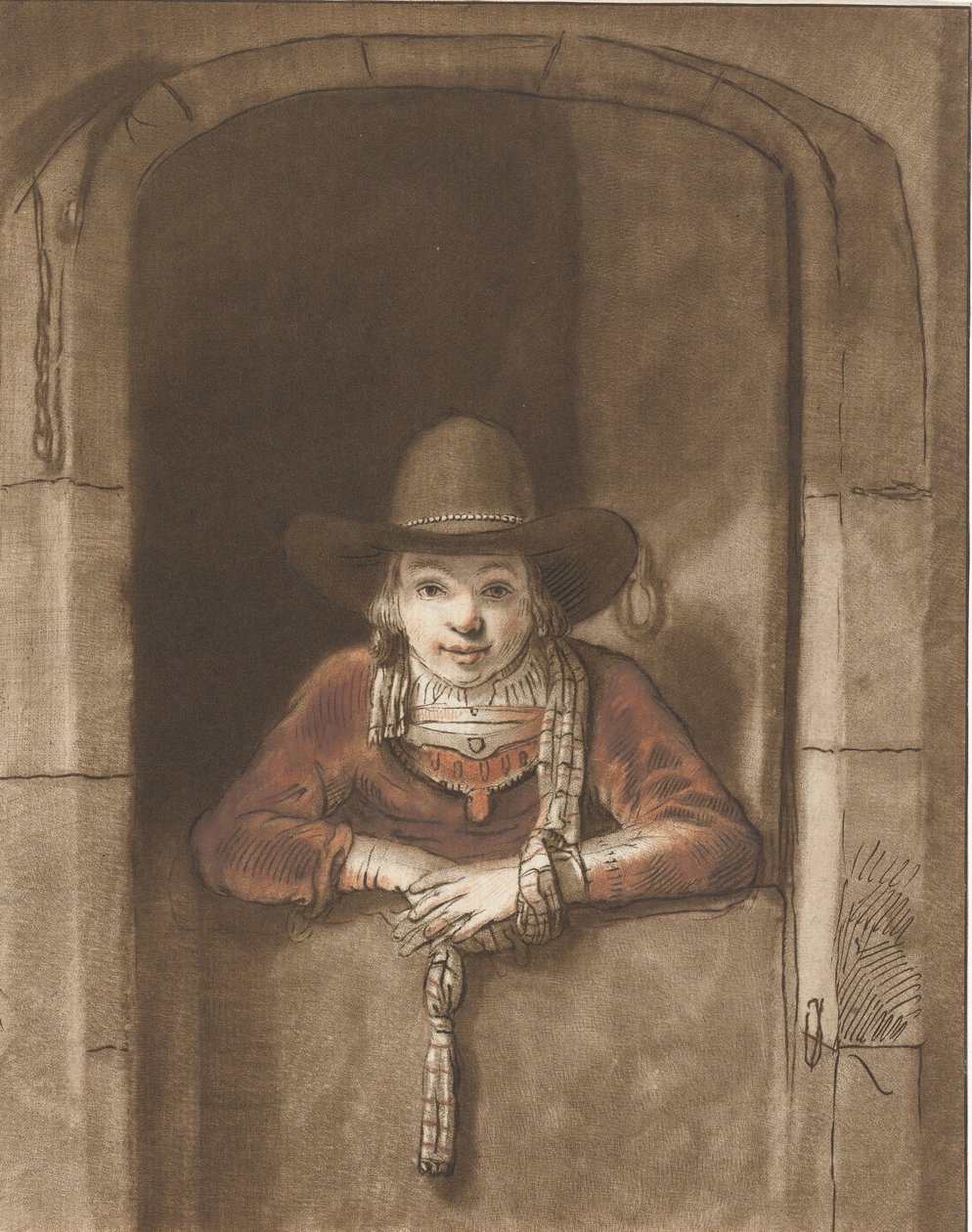 Poika nojaa alaoven yli tekijältä Cornelis Ploos van Amstel (signed by artist)
