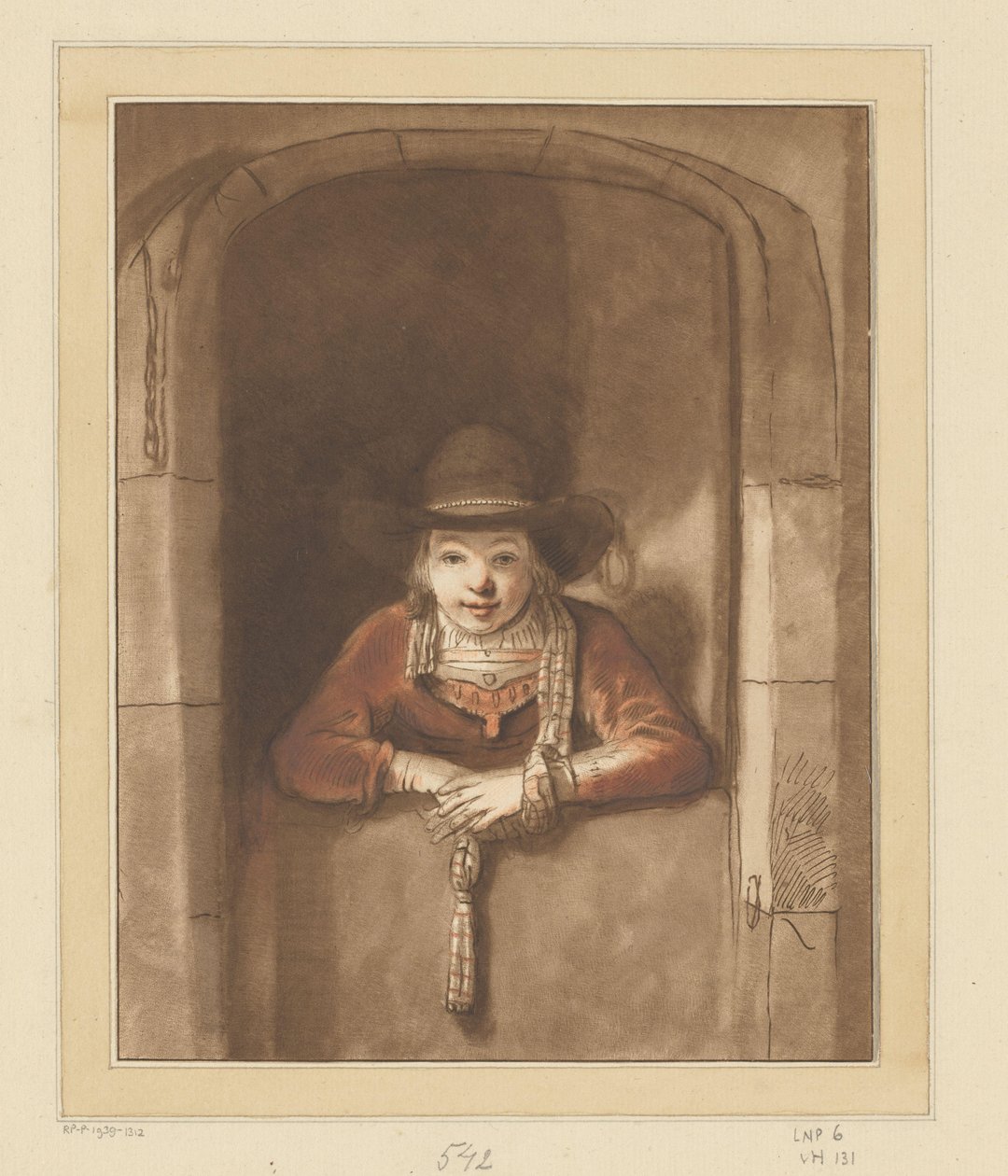 Poika nojaa alaoven yli tekijältä Cornelis Ploos van Amstel (signed by artist)