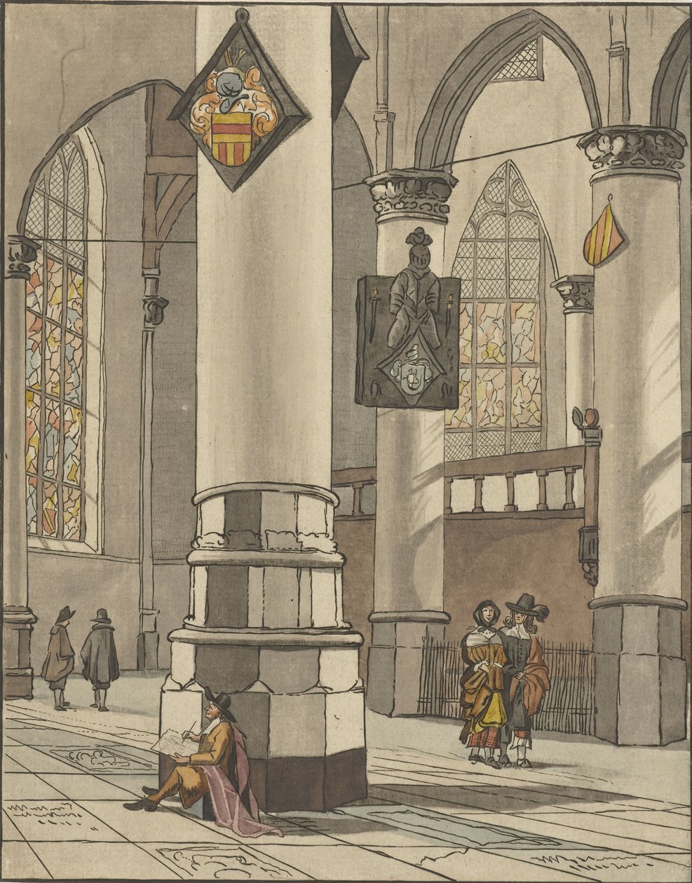Kerkinterieur tekijältä Cornelis Ploos van Amstel (signed by artist)