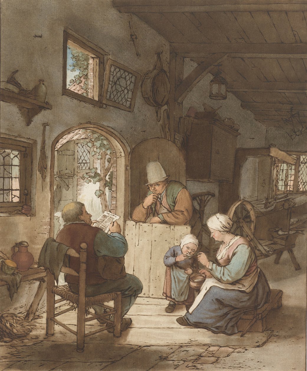 Sanomalehden lukija sisätiloissa tekijältä Cornelis Ploos van Amstel (signed by artist)