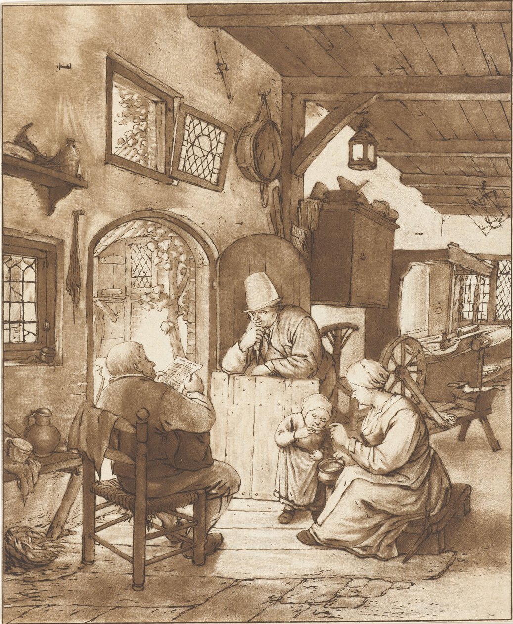 Sanomalehtien lukija sisätiloissa tekijältä Cornelis Ploos van Amstel (signed by artist)