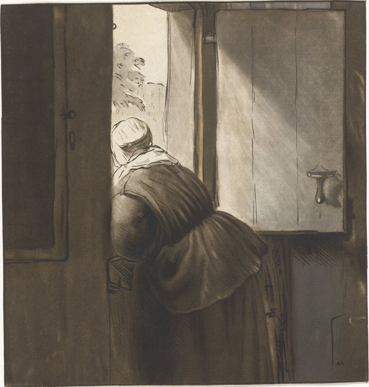 Nainen nojaa alemman oven yli tekijältä Cornelis Ploos van Amstel (signed by artist)