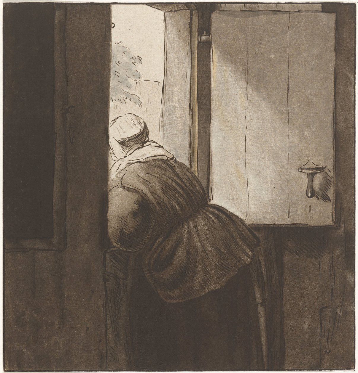 Nainen nojaa alemman oven yli tekijältä Cornelis Ploos van Amstel (signed by artist)