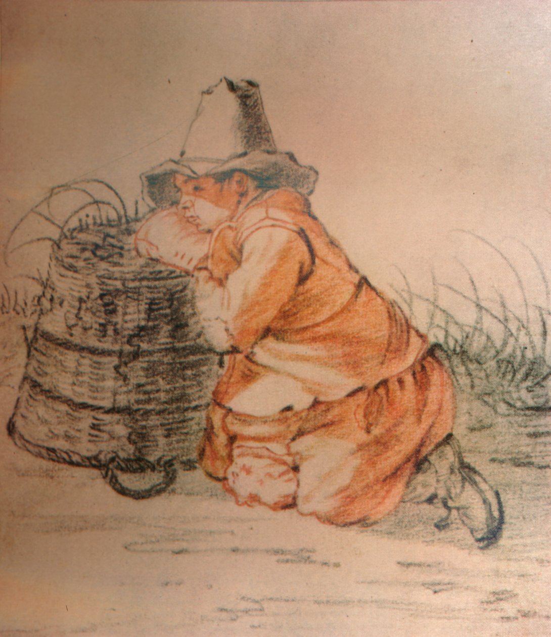 Poika lepää korissa, 1600-luku, 1929 tekijältä Cornelis Saftleven