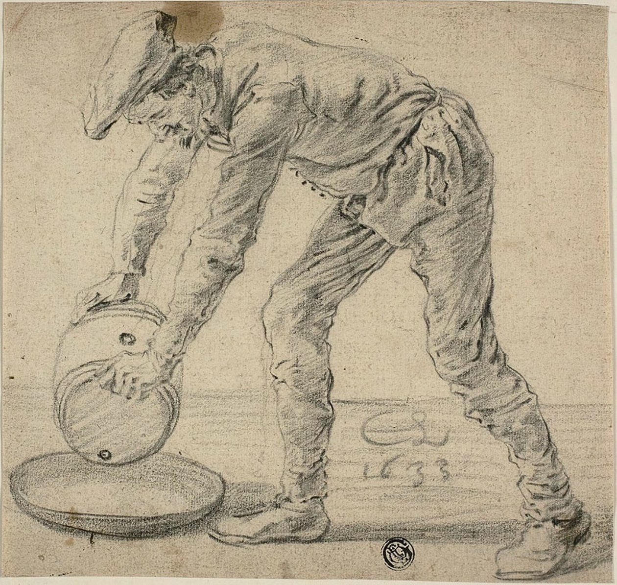 Mies tynnyrin kanssa tekijältä Cornelis Saftleven