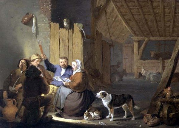 Talonpoika juominen navetassa, 1634 tekijältä Cornelis Saftleven