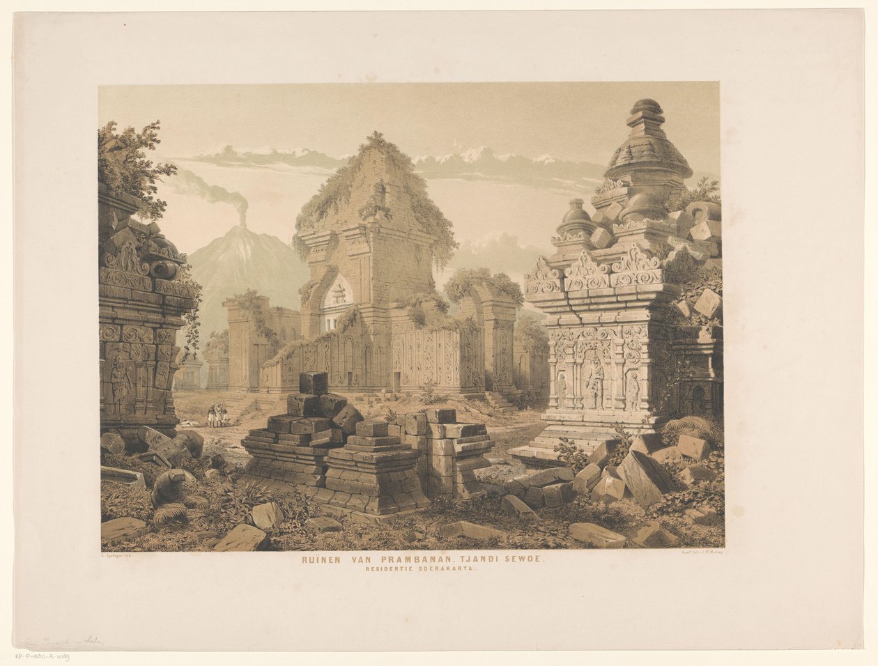 Tjandi Sehoen raunio Prambananin rauniot. Tjandi Sewo. Residence Surakarta (nimi esineessä) tekijältä Cornelis Springer
