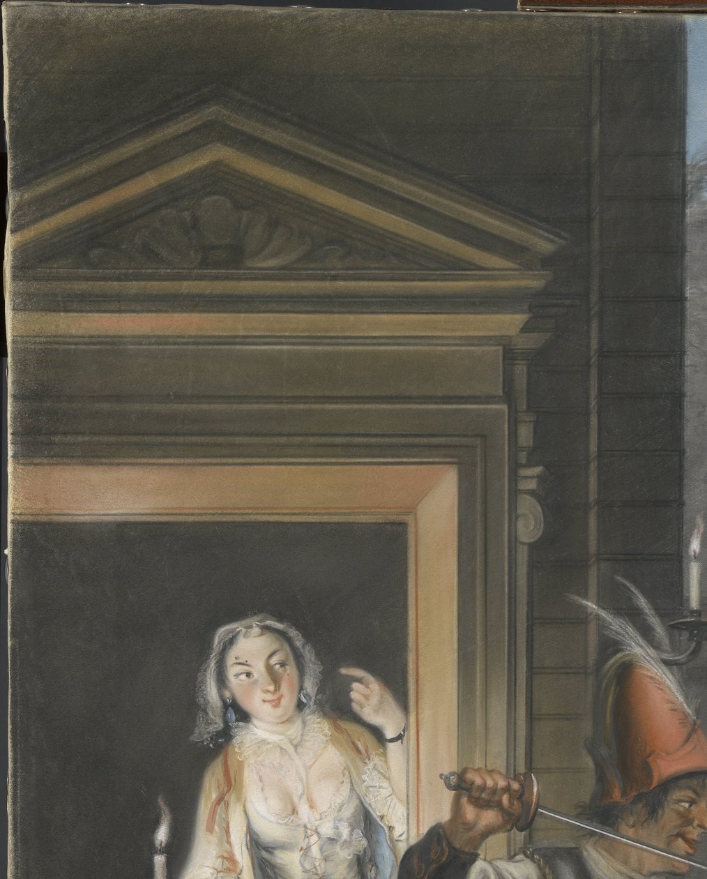Lahjontakohtaus Johan van Paffenroden (1661) komedian "Hopman Ulrich tai petetty ahneus" toisesta näytöksestä. tekijältä Cornelis Troost