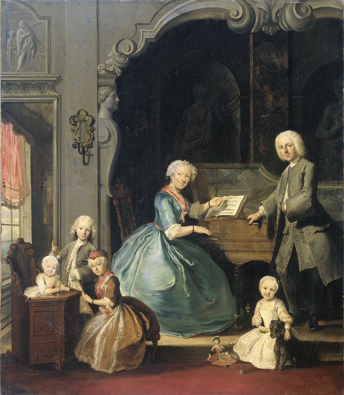 Perheryhmä lähellä cembaloa, 1739 tekijältä Cornelis Troost