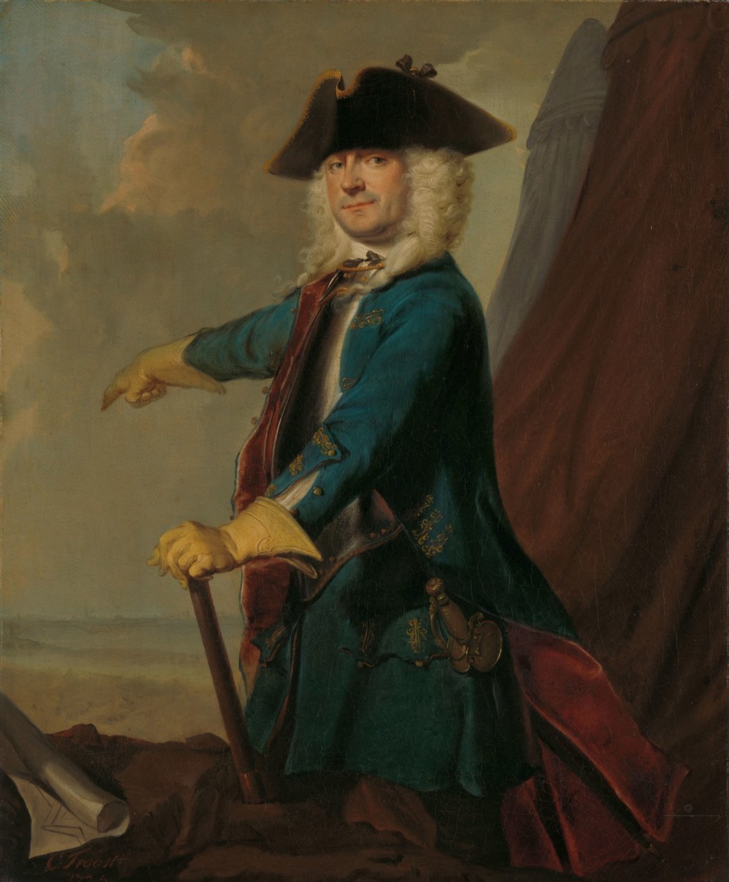 Gerrit Sichterman (1688-1730). Ratsuväen kenraalin kenraali, Oranje-Groningenin jalkaväkirykmentin eversti, haudan komentaja tekijältä Cornelis Troost