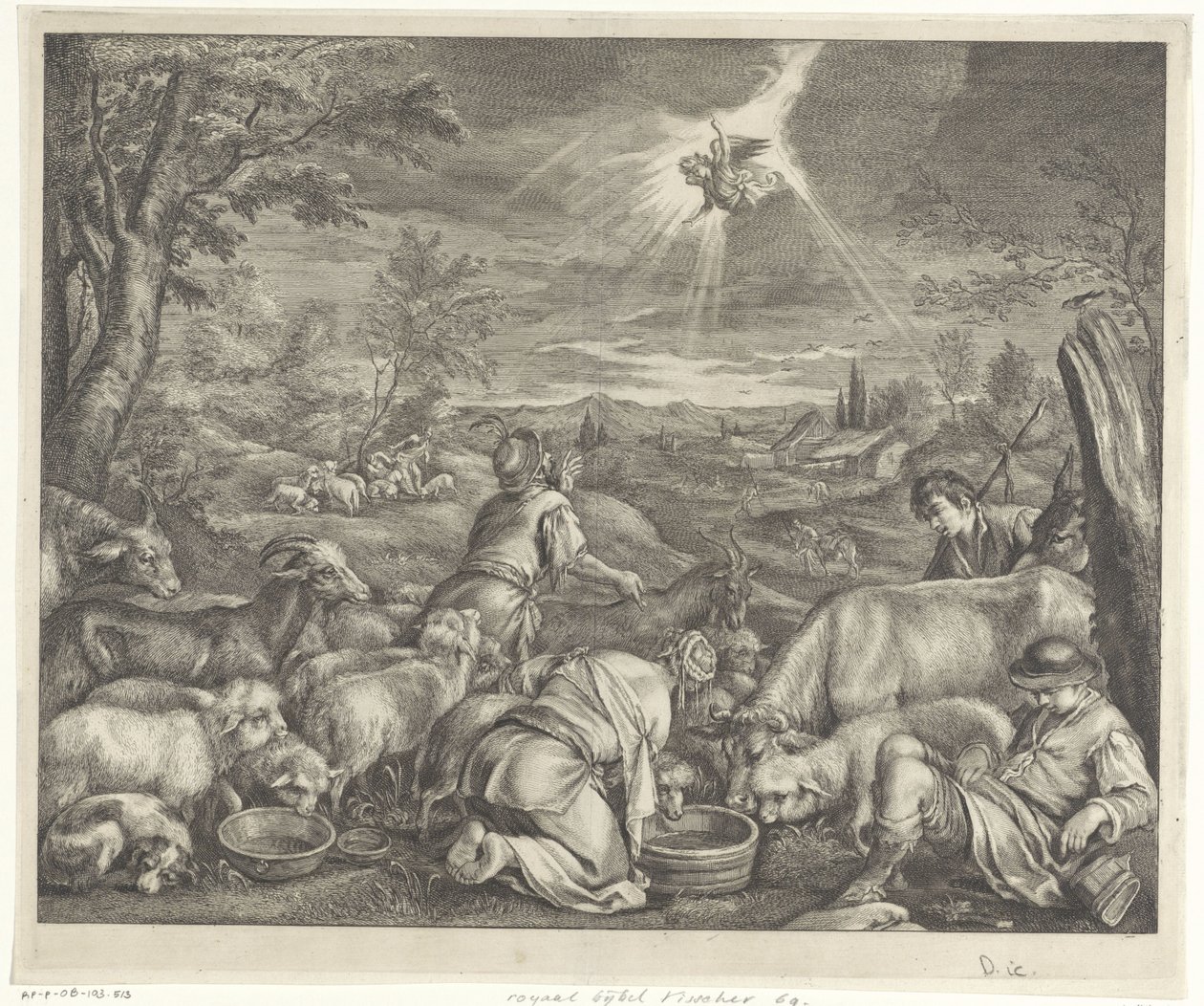 Abraham lähtee Sikemiin / Ilmoitus paimenille tekijältä Cornelis Visscher (II)
