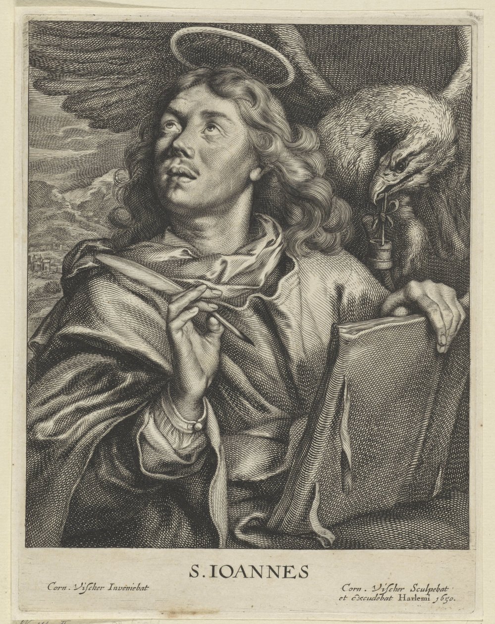 Evankelista Johannes S. IOANNES (otsikko esineessä) Vier Evangelisten (sarjan nimi) tekijältä Cornelis Visscher (II)