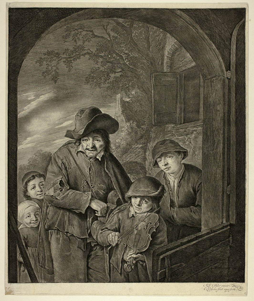 Hurdy-Gurdy-soittaja tekijältä Cornelis Visscher