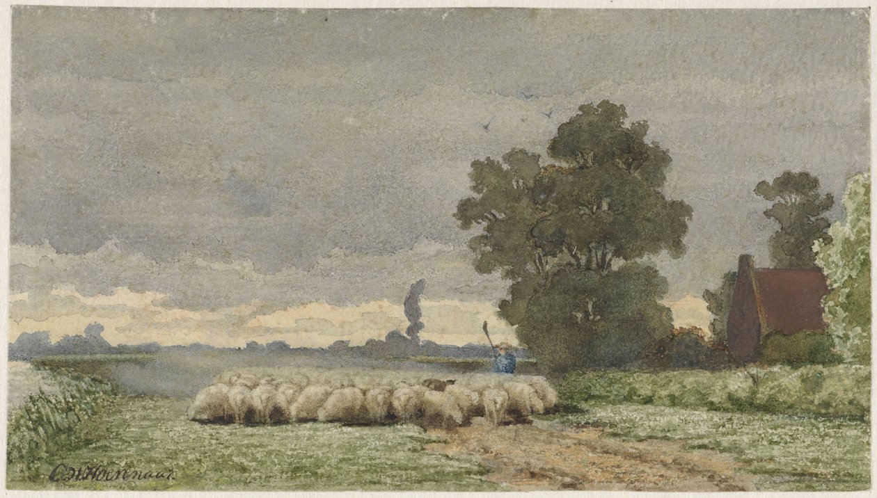 Maisema lammaslaumalla tekijältä Cornelis Willem Hoevenaar (II)