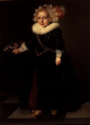 Tyttö yllään musta mekko, jossa höyhenpäämekko tekijältä Cornelis de (follower of) Vos