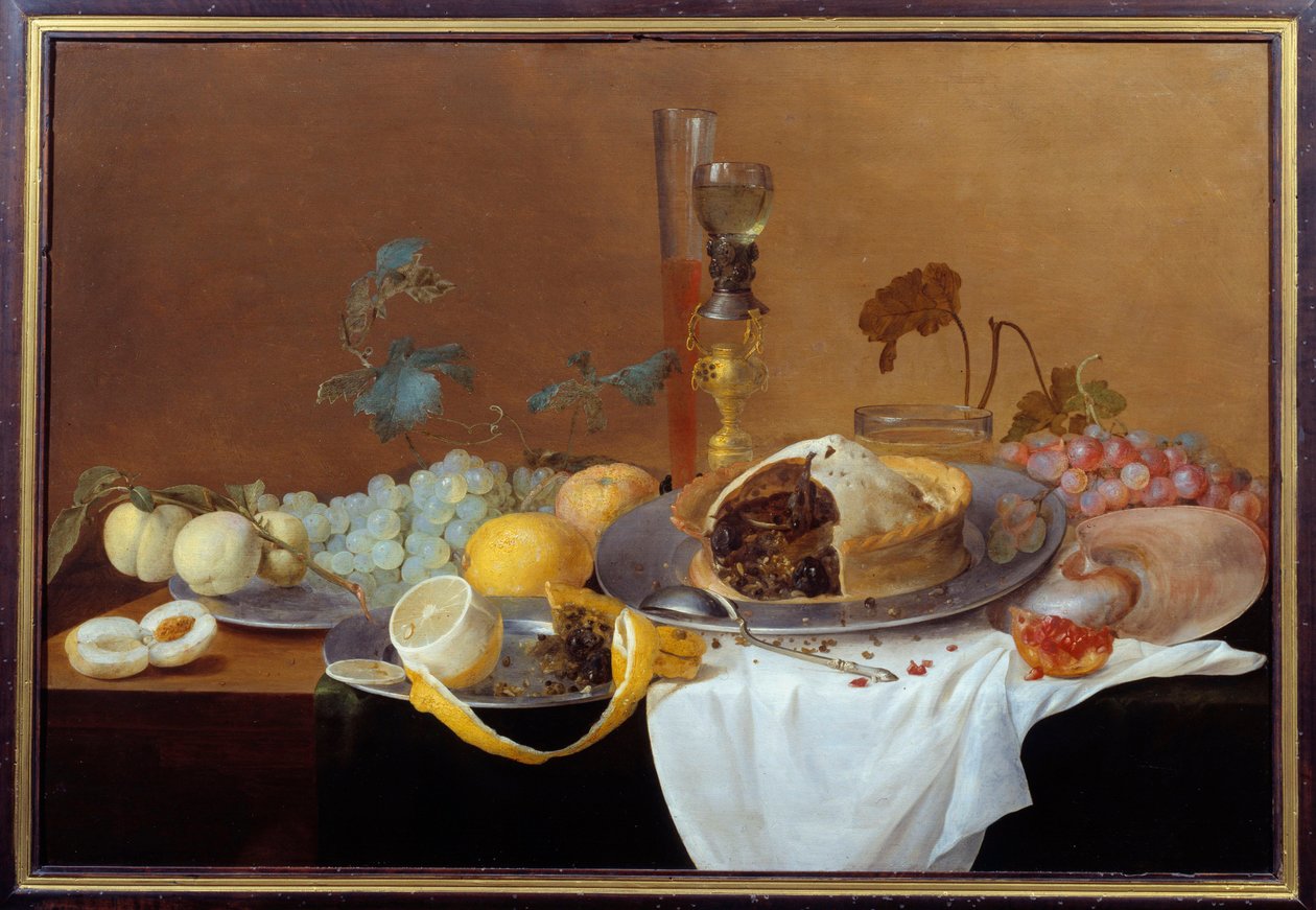 Cornelis de Heemin (1631-1695) asetelma Pate-maalauksella 1600-luvun Nantes, Musee des Beaux Arts tekijältä Cornelis de Heem