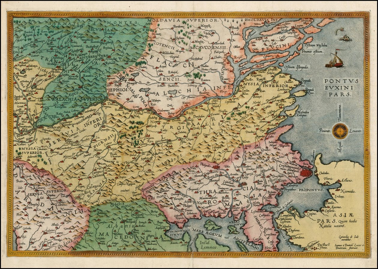 Balkanin niemimaan itäosan kartta vuodelta 1593 tekijältä Cornelis de Jode